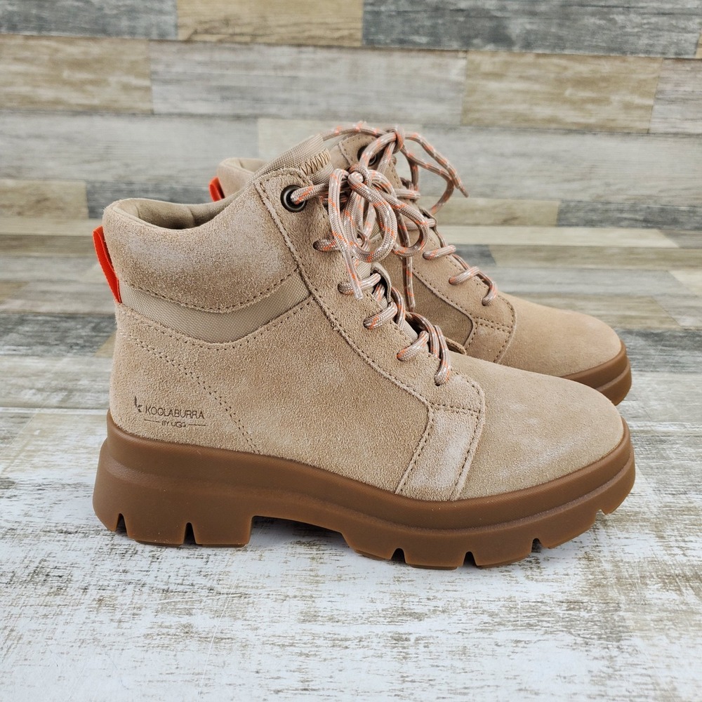UGG Jozie Womens Ankle Boot Sz 7.5 Tan Sand Leather Lace Up Round Toe Platform
